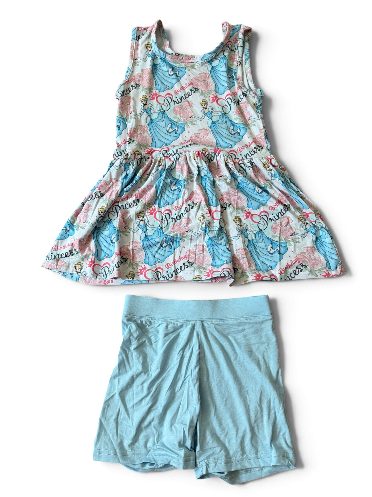 Girls Bamboo Peplum Tank Top and Biker Shorts 5/6 - Birthday Princess