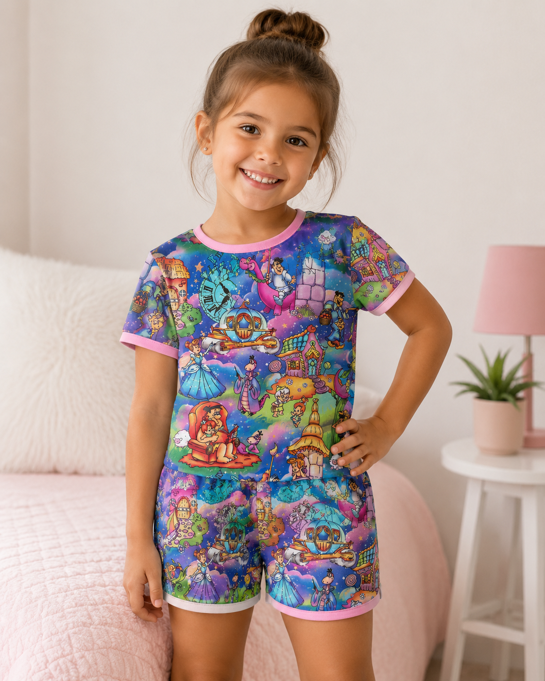 Kid's Short Sleeve and Shorts Set 4t - Flinstones/ Cinderella Mash up